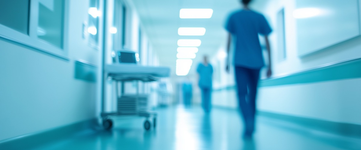 Pflegepersonal geht gang eines Krankenhauses entlang, verlinkt zum Blogbeitrag Stationäre Zusatzversicherung zur Krankenhausreform